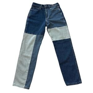 Hollister Patchwork Denim Ultra High-Rise Mom Jeans W24 Vintage Stretch Blue